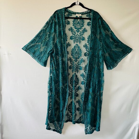 Umgee Womens Green Overlay Lace Boho Chic Romantic Lightweight Cover Up Size M/L - Picture 1 of 8